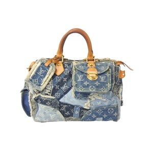 LOUIS VUITTON Speedy Handbag Monogram Denim Patchwork Indigo